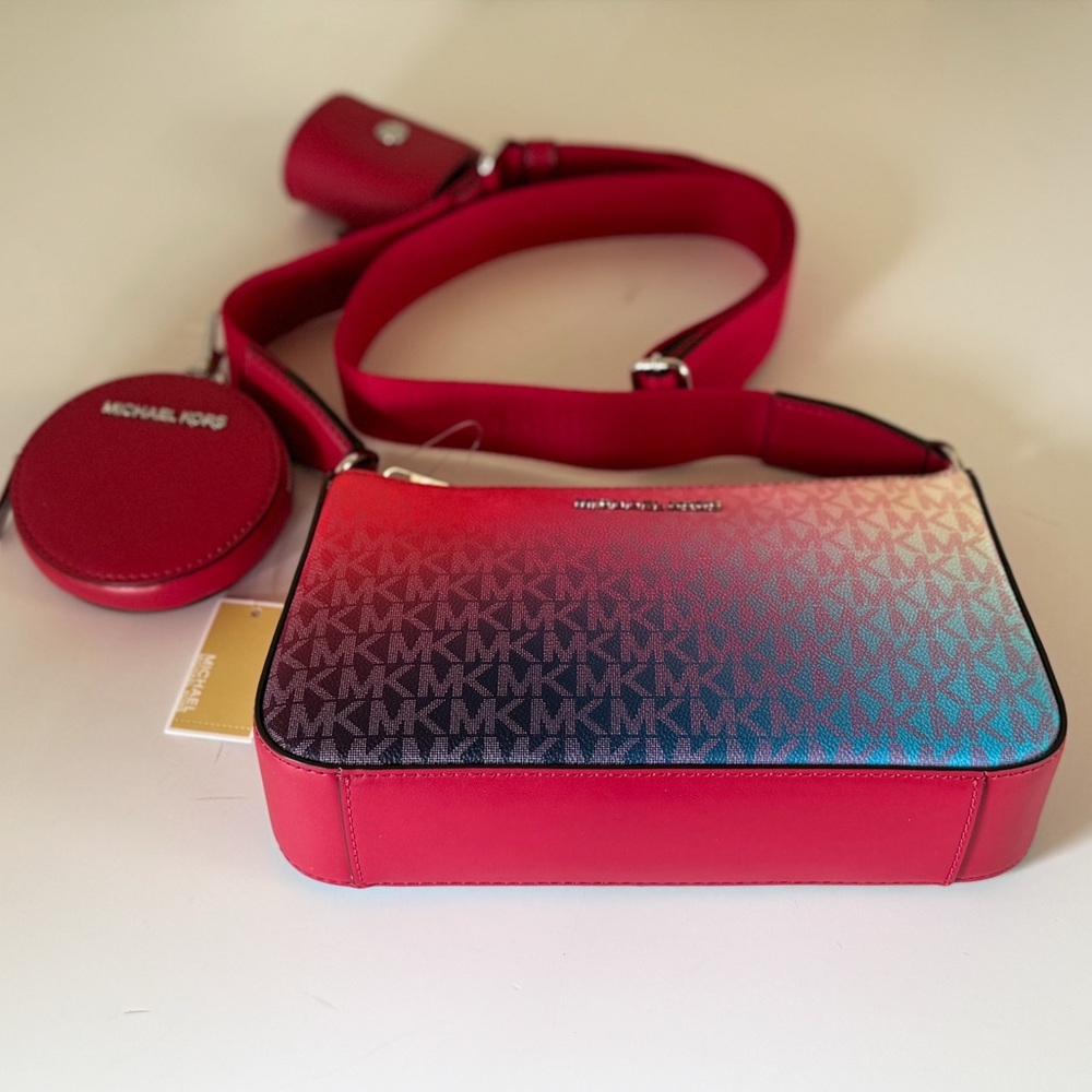 Michael Kors Jet Set Crossbody Bag Tech Attached MK UniCorn Dark Raspberry - Picture 5 of 14